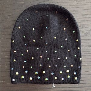 Carolyn Rowan Women’s OS Elegant Rhinestone-Embellished Black Beanie